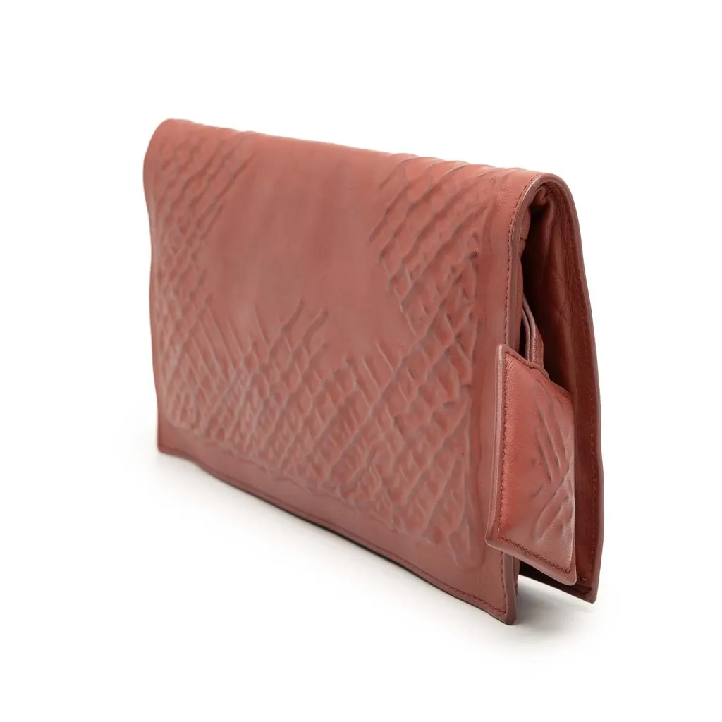 Bottega Veneta Nappa Embossed Intrecciato Turn Lock Clutch Brown Leather Very good - Back View