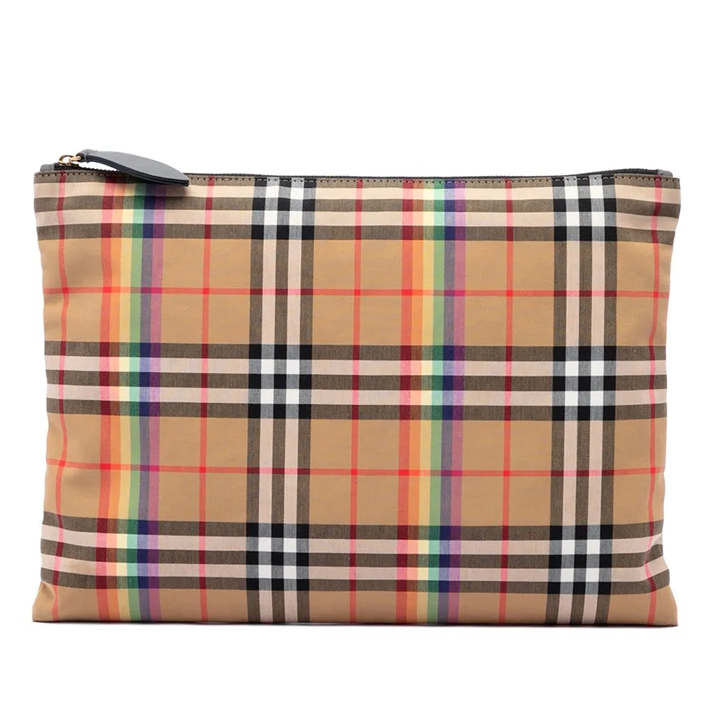 Burberry House Check Canvas Rainbow Clutch Beige Canvas Very good - Front View