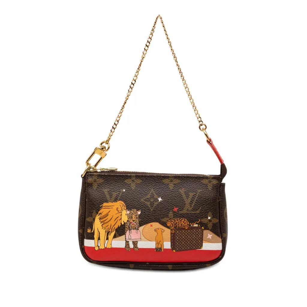 Louis Vuitton Monogram Cats Christmas Animation Mini Pochette Accessories Brown Very good - Front View
