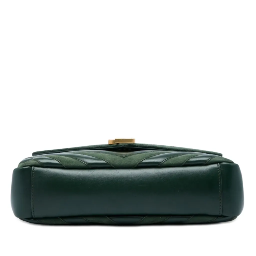 Saint Laurent Medium Chevron Calfskin and Suede Monogram College Satchel Green Leather Very good - Inside View