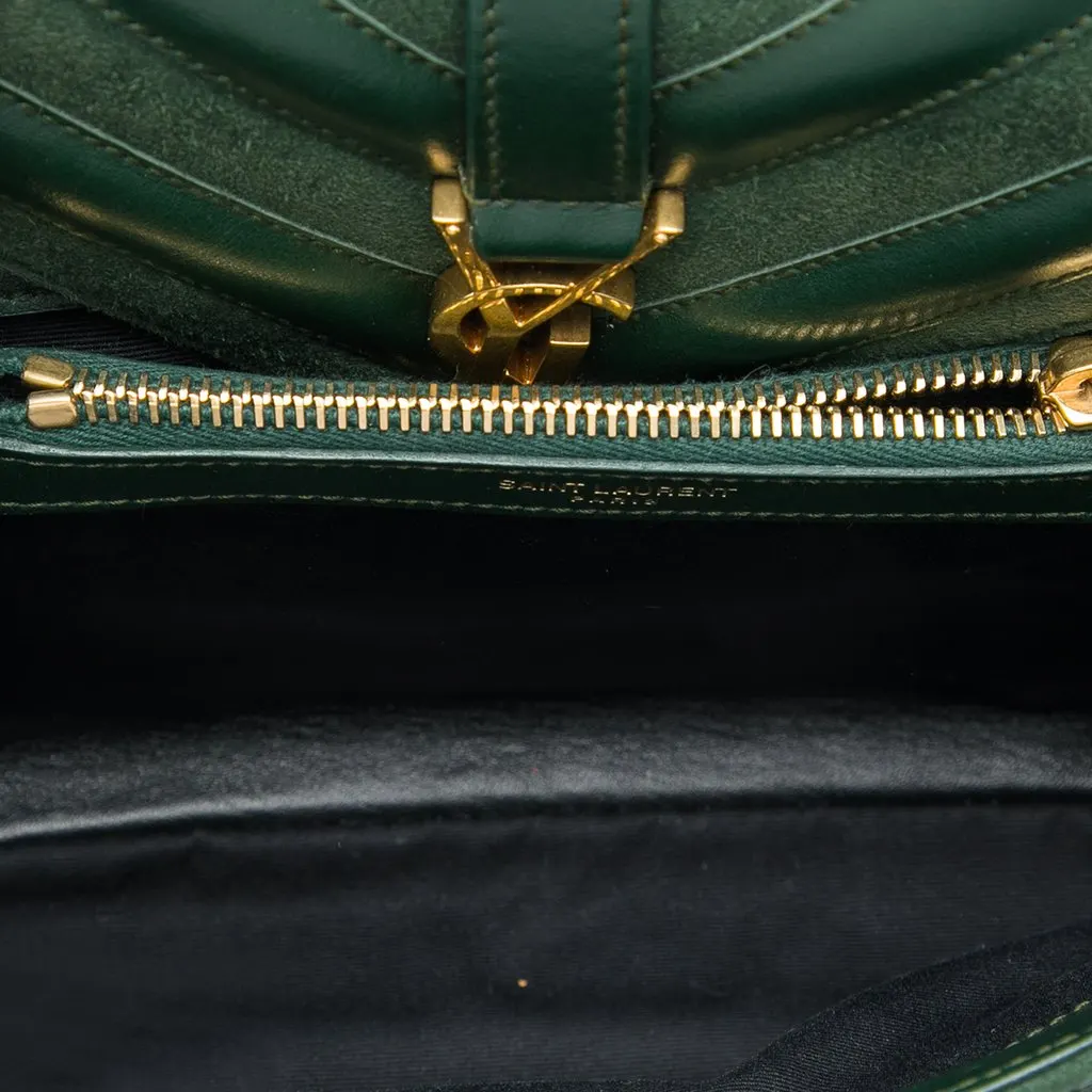 Saint Laurent Medium Chevron Calfskin and Suede Monogram College Satchel Green Leather Very good - Model View
