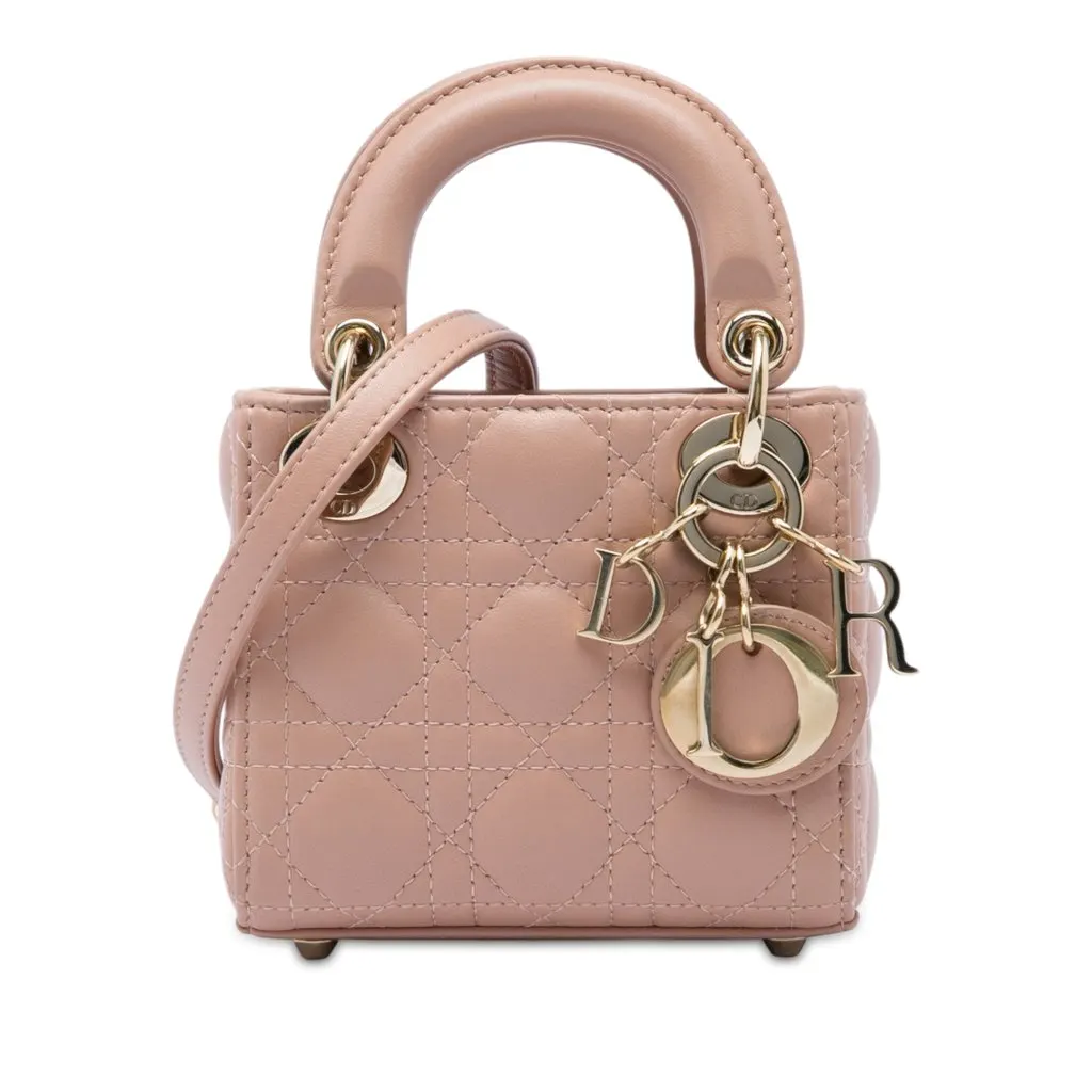 Dior Micro Lambskin Cannage Lady Dior Brown Leather Very good - Front View