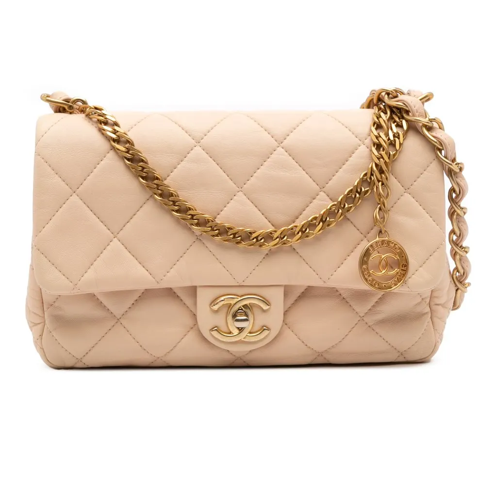 Chanel Quilted Lambskin Fancy Jewel Single Flap Beige Leather Good - Front View