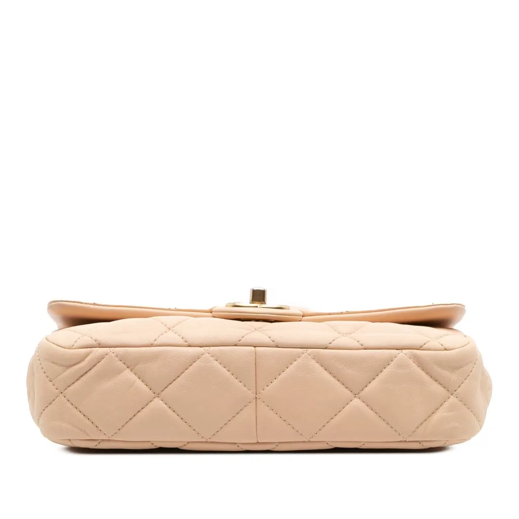 Chanel Quilted Lambskin Fancy Jewel Single Flap Beige Leather Good - Inside View