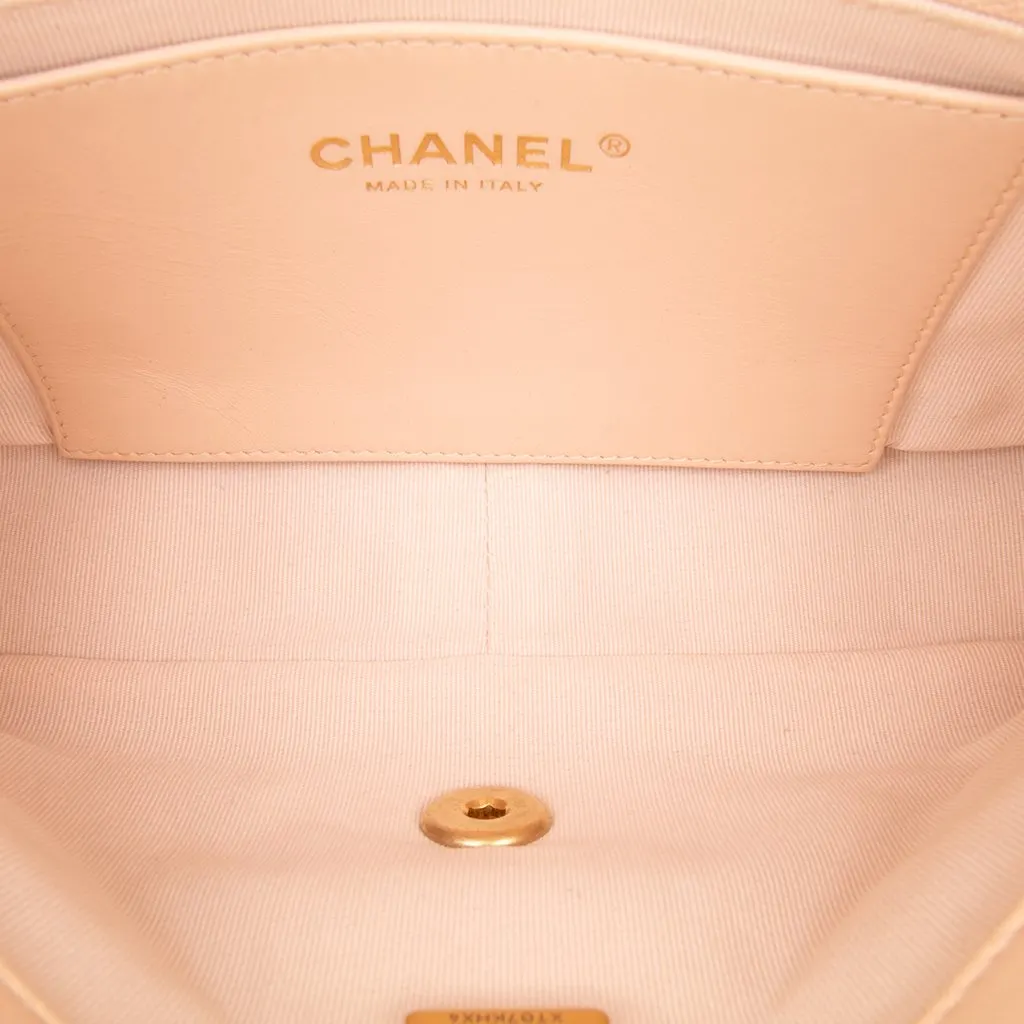 Chanel Quilted Lambskin Fancy Jewel Single Flap Beige Leather Good - Model View