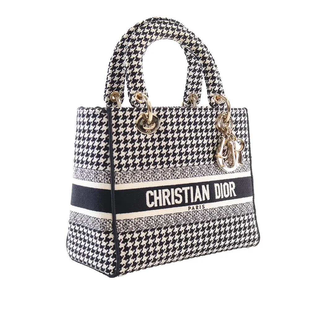 Dior Medium Embroidered Canvas Houndstooth Lady D Lite Black Very good - Inside View
