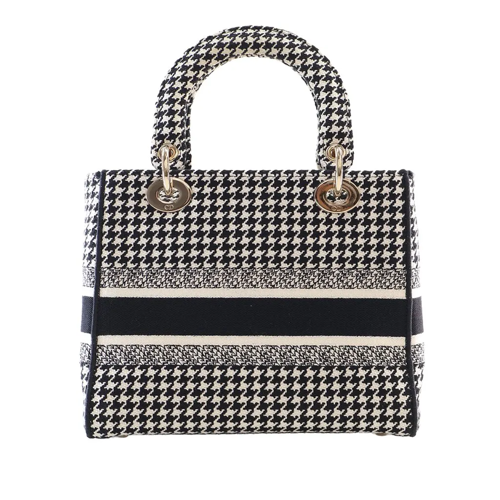 Dior Medium Embroidered Canvas Houndstooth Lady D Lite Black Very good - Model View