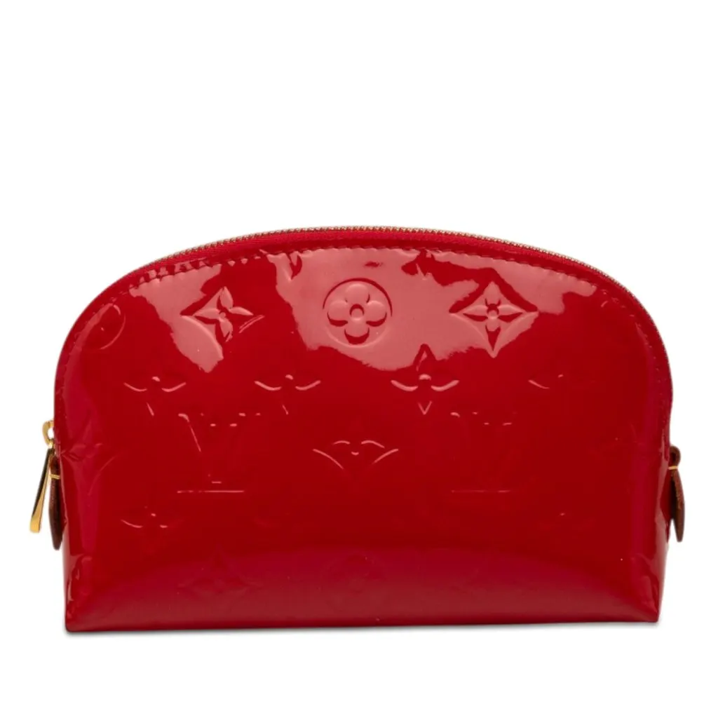Louis Vuitton Monogram Vernis Cosmetic Pouch Red Leather Very good - Front View