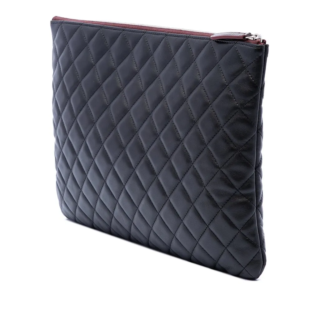 Chanel Large Quilted Lambskin O Case Clutch Black Leather Very good - Back View