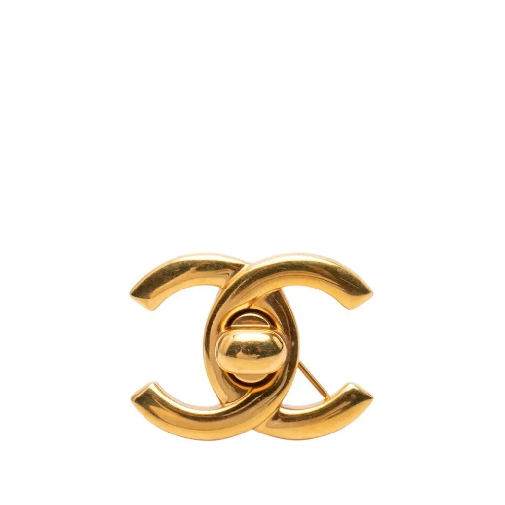 Chanel CC Gold Plated Turnlock Pin Brooch Gold Metal Very good - Front View