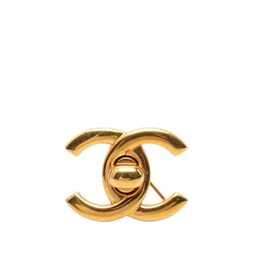 Chanel CC ذهبي مطلية Turnlock Pin بروش