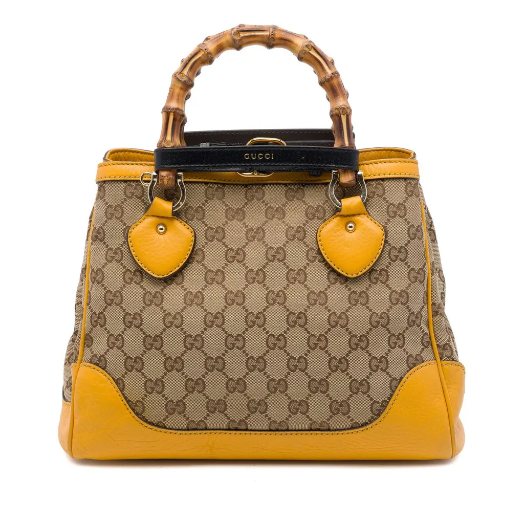 Gucci GG Canvas Bamboo Diana Top Handle Tote Beige Canvas Good - Front View