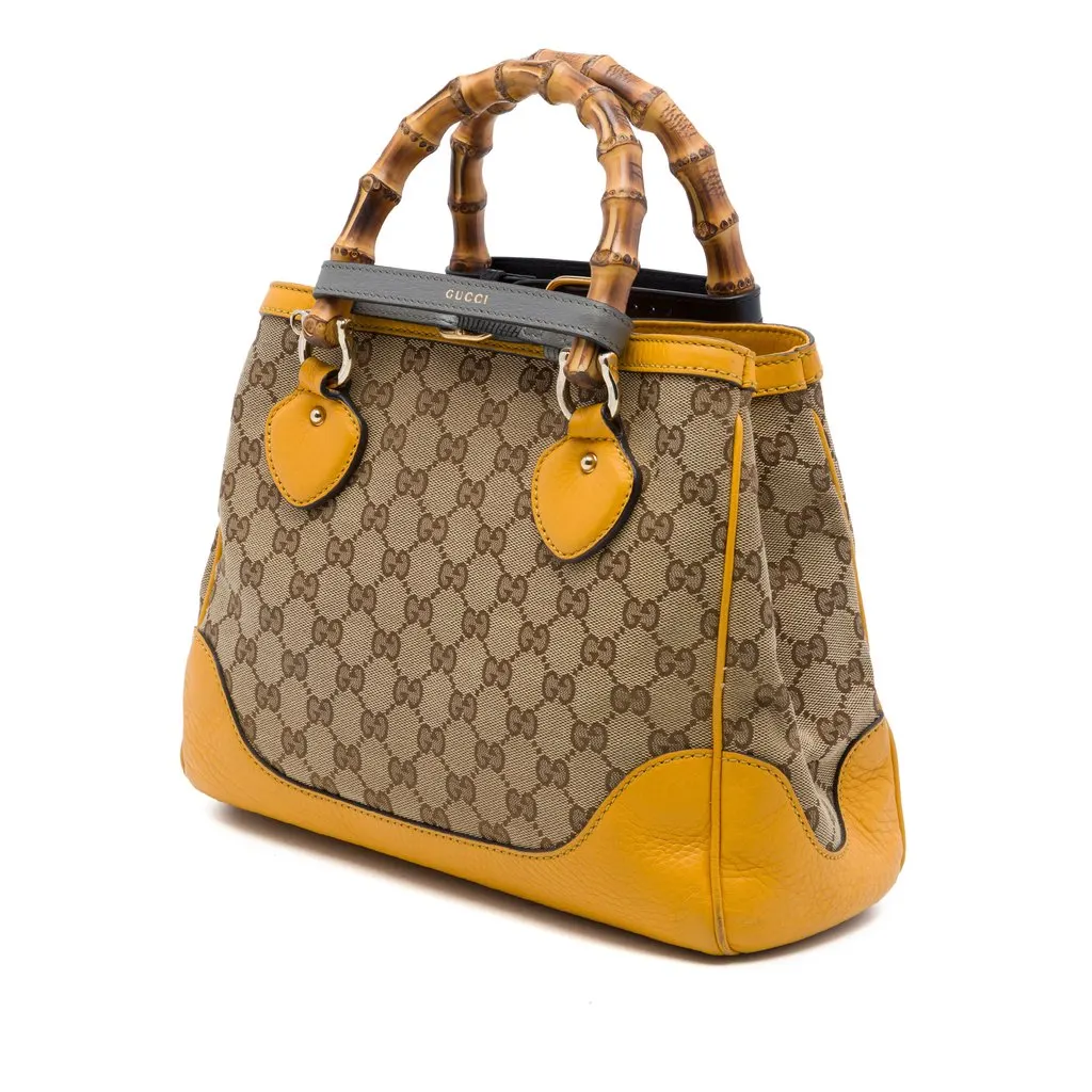 Gucci GG Canvas Bamboo Diana Top Handle Tote Beige Canvas Good - Back View