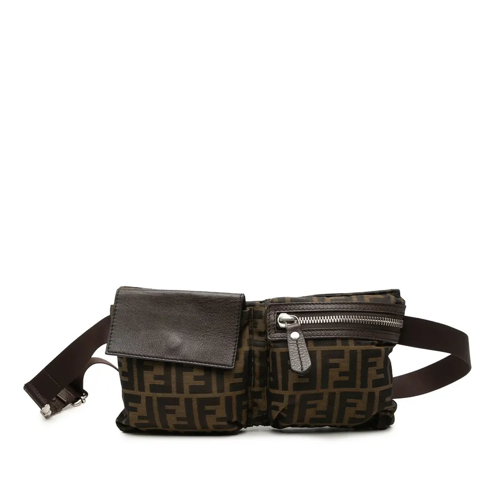 Fendi Zucca Canvas Double Pocket Belt Bag Brown Very good - Front View