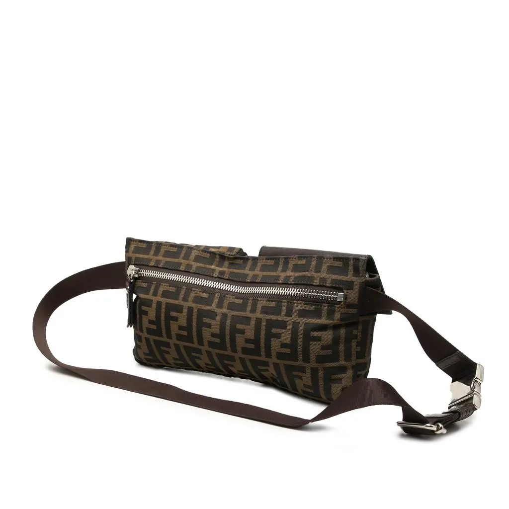 Fendi Zucca Canvas Double Pocket Belt Bag Brown Very good - Back View