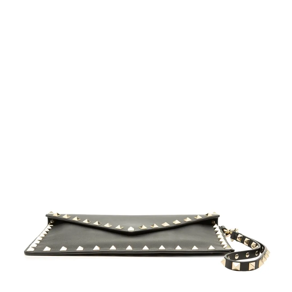 Valentino Calfskin Rockstud Envelope Flat Wristlet Clutch Black Leather Very good - Inside View