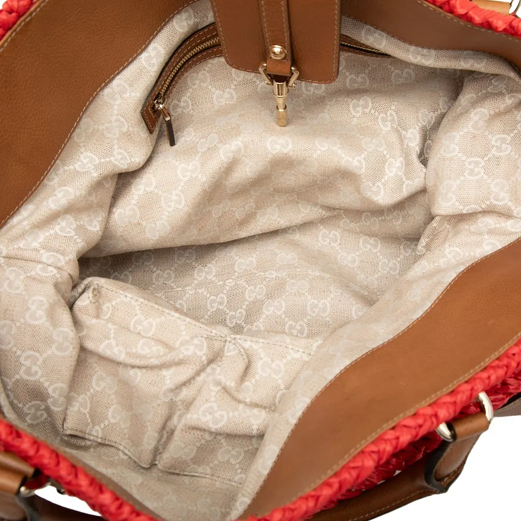 Gucci Wicker Santa Monica Tote Red Very good - Model View