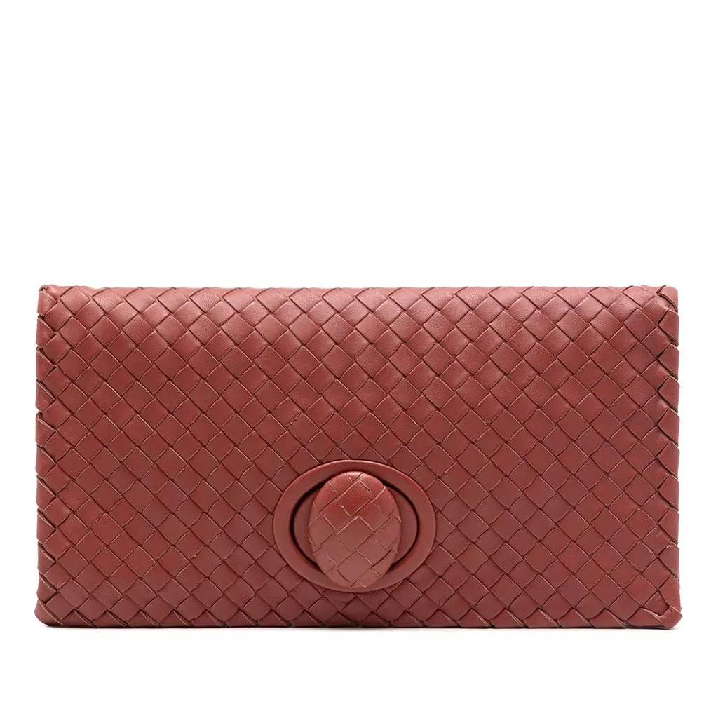 Bottega Veneta Nappa Intrecciato Turn Lock Clutch Red Leather Very good - Front View