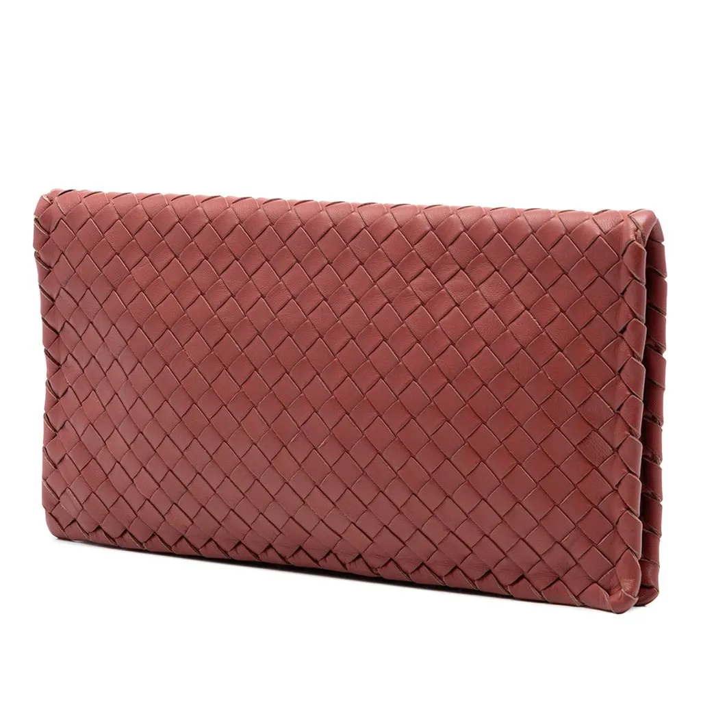 Bottega Veneta Nappa Intrecciato Turn Lock Clutch Red Leather Very good - Back View