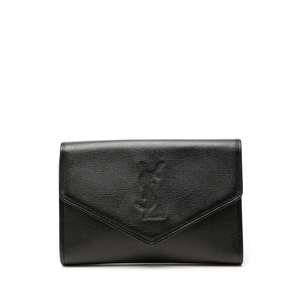 Saint Laurent Grain de Poudre Envelope Clutch Black Leather Very good - Front View