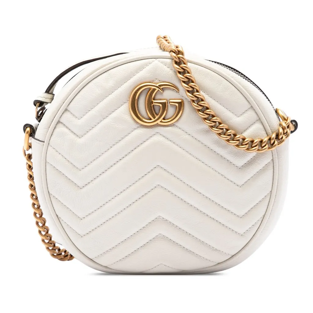 Gucci Mini GG Marmont Matelasse Calfskin Round Crossbody White Leather Very good - Front View