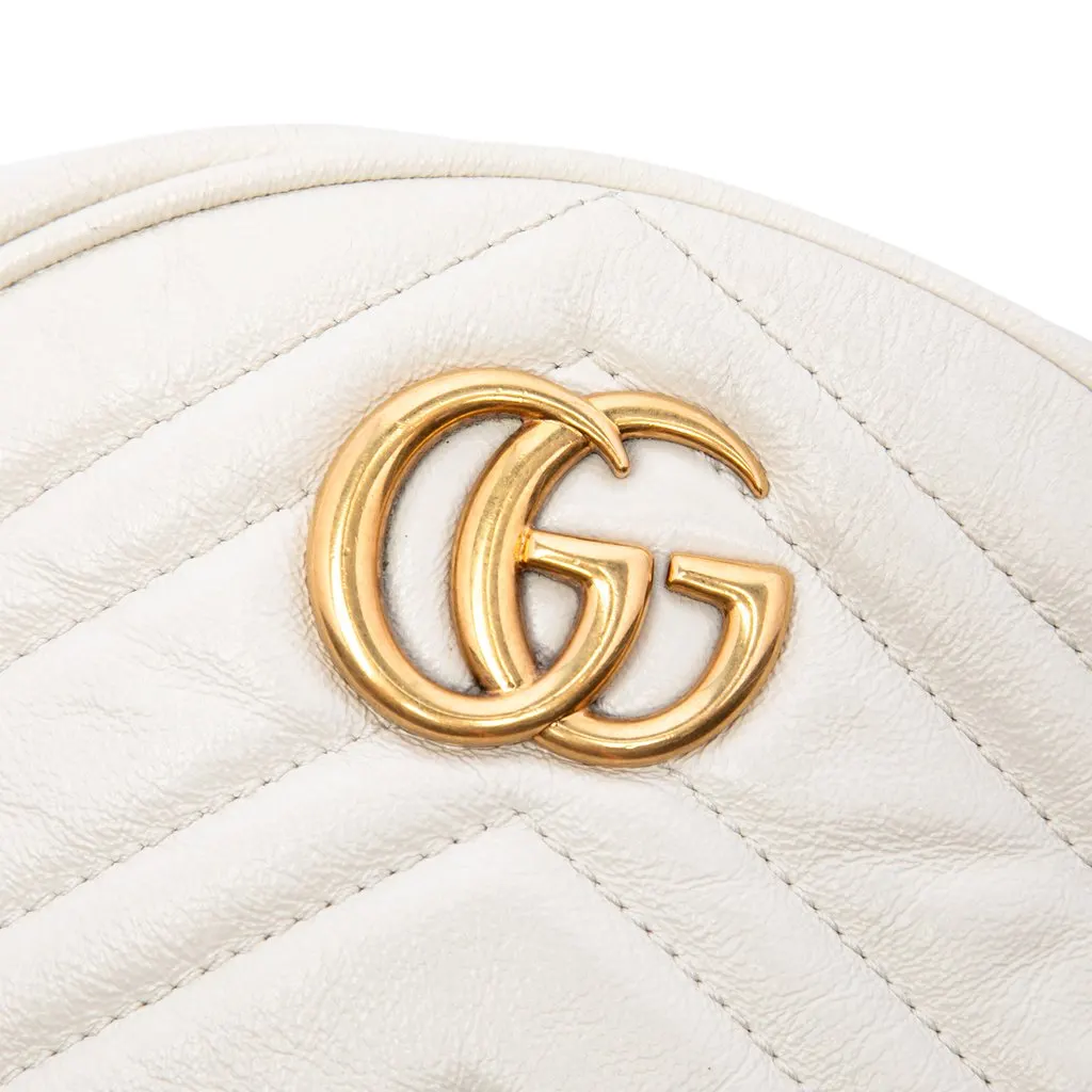Gucci Mini GG Marmont Matelasse Calfskin Round Crossbody White Leather Very good - Box View