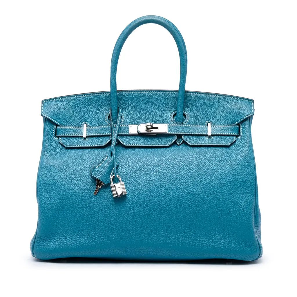 Hermès Clemence Birkin Retourne 35 Blue Leather Very good - Front View