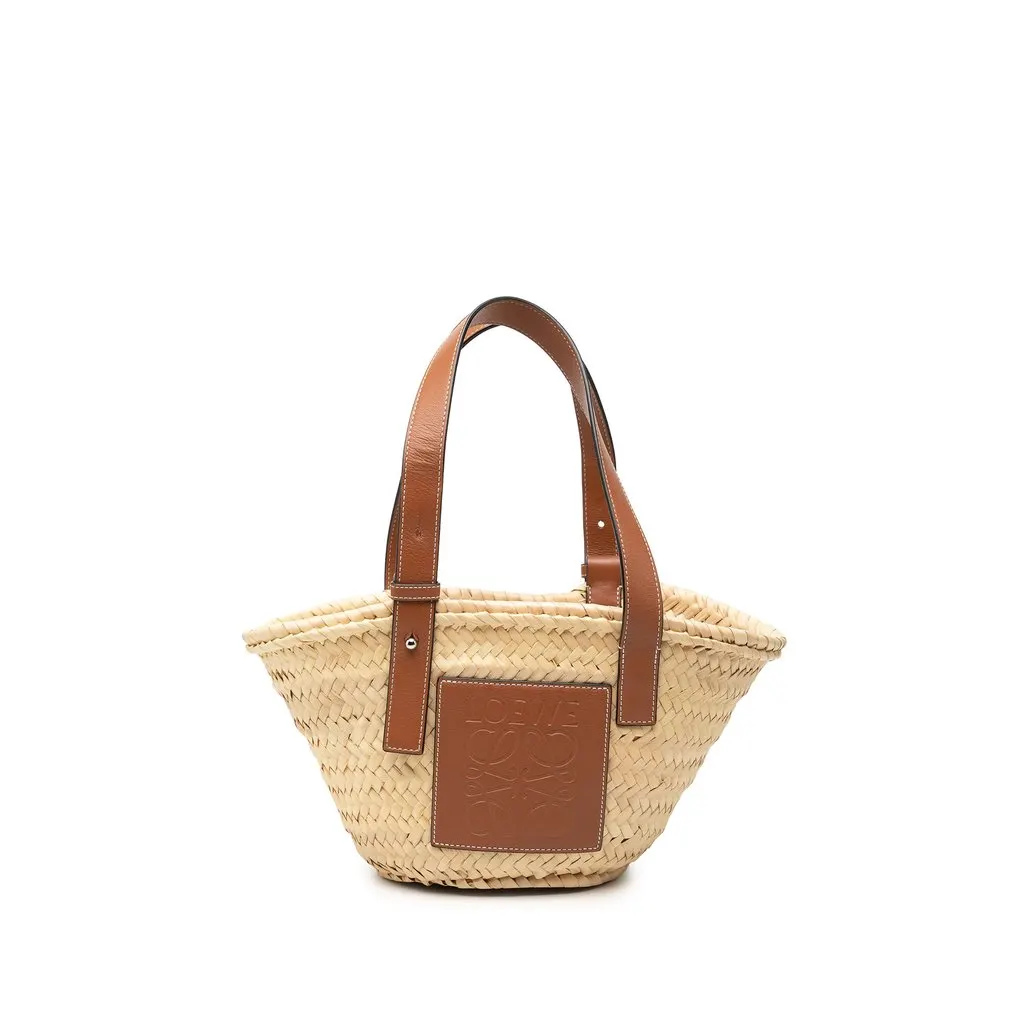 LOEWE Small Raffia Anagram Basket Tote Beige Very good - Front View