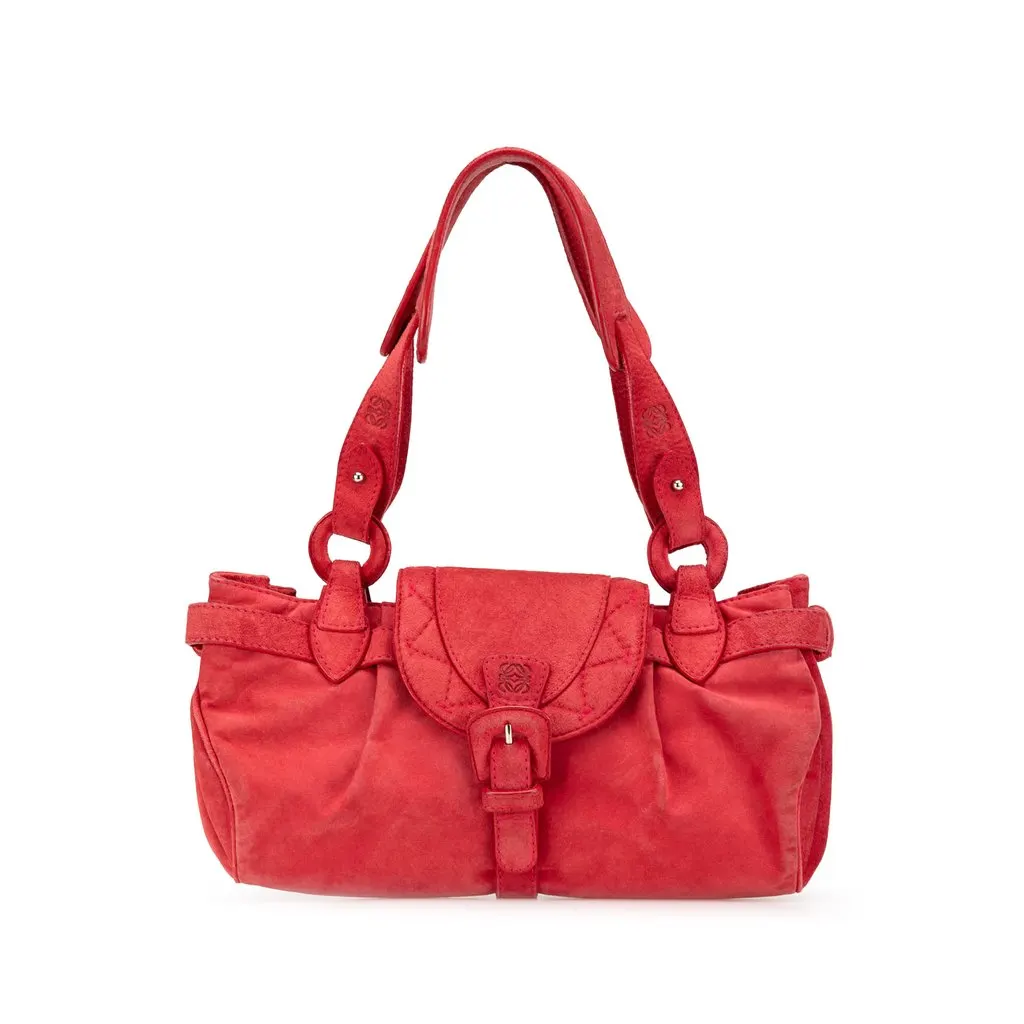 Loewe Anagram Suede Shoulder Bag Red Suede Very good - Front View