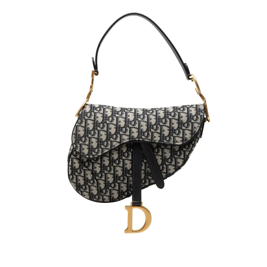 Dior Oblique Canvas Saddle Bag Blue Very good - Front View