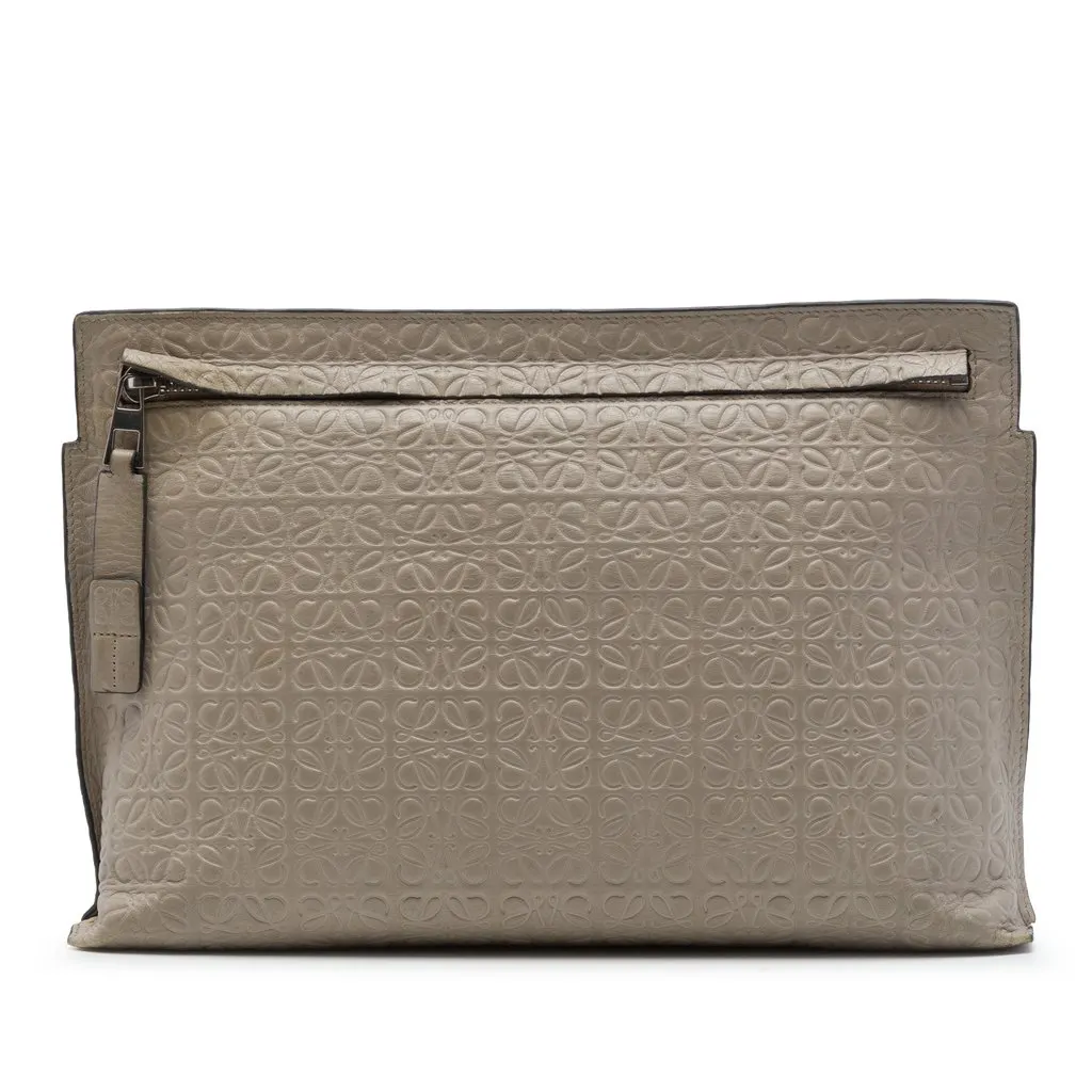 Loewe Embossed Anagram Leather Repeat T Clutch Brown Leather Very good - Front View
