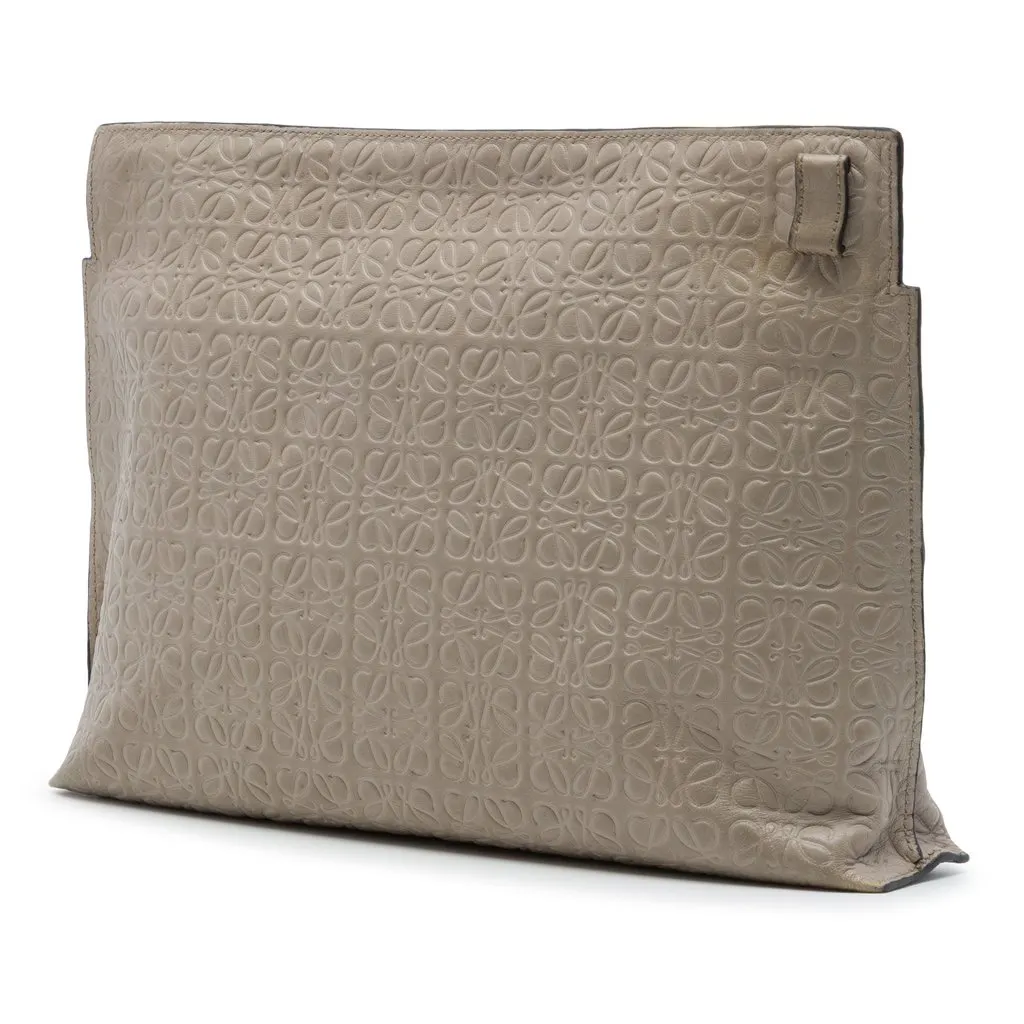 Loewe Embossed Anagram Leather Repeat T Clutch Brown Leather Very good - Back View