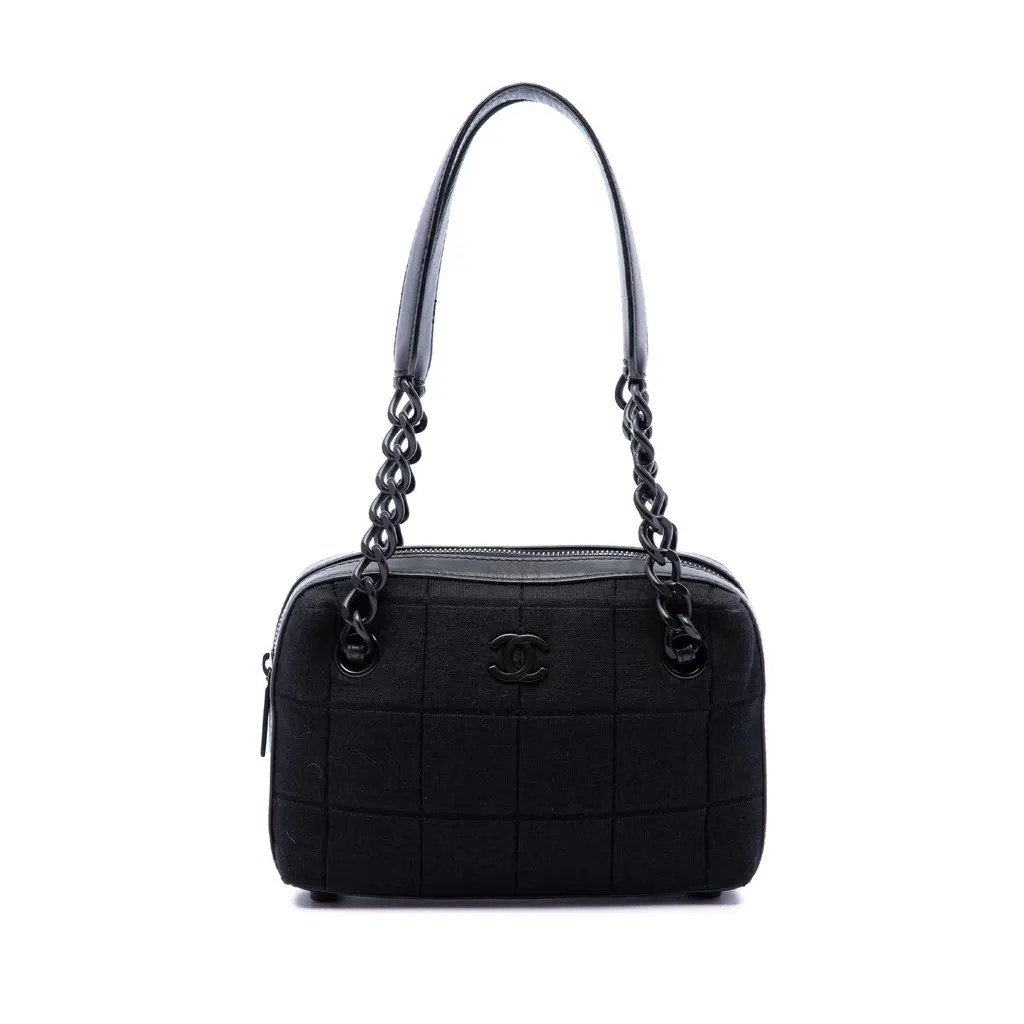 Chanel CC Chocolate Bar Jersey Handbag Black Cotton Very good - Front View