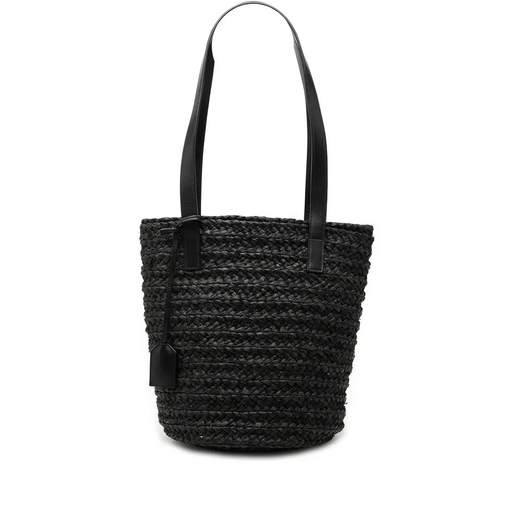 Saint Laurent Small Raffia Panier Tote Black Very good - Front View