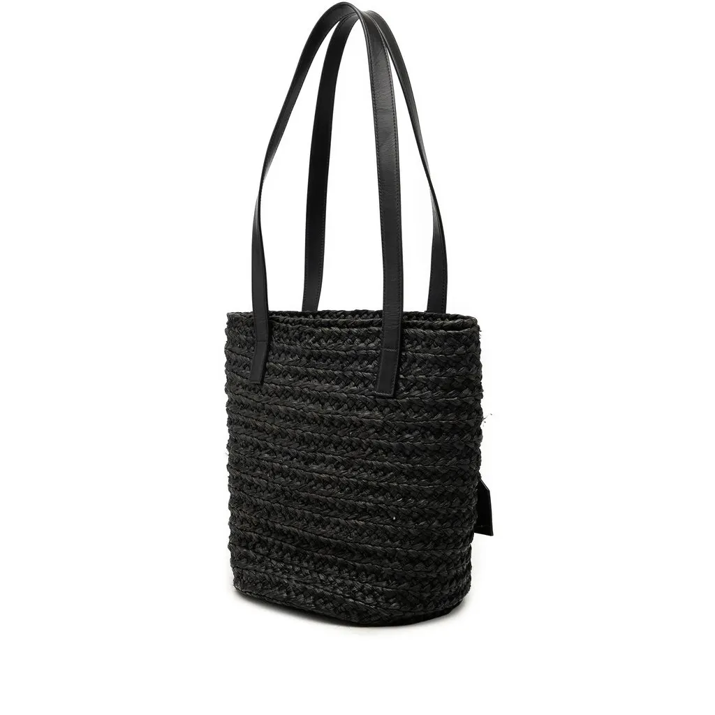 Saint Laurent Small Raffia Panier Tote Black Very good - Back View