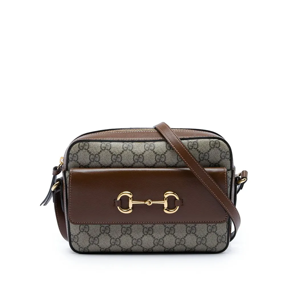 Gucci Small GG Supreme Horsebit 1955 Crossbody Beige Canvas Good - Front View