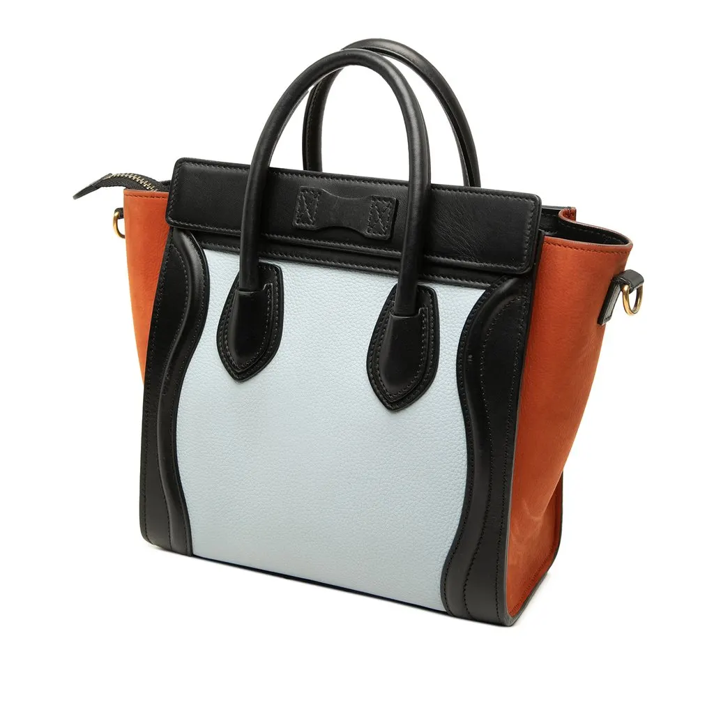 Celine Nano Tricolor Nubuck and Drummed Calfskin Luggage Tote White Leather Good - Back View
