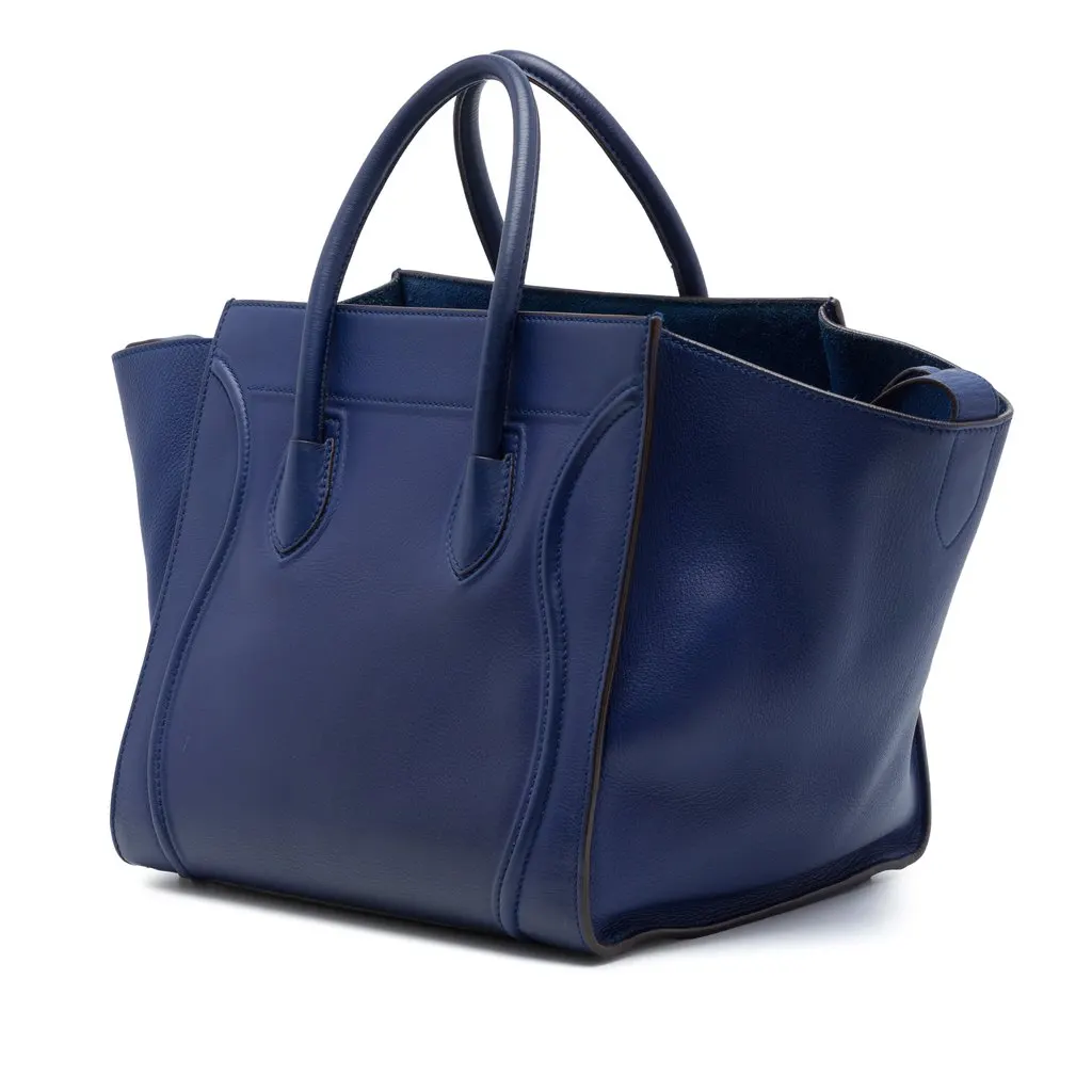 Celine Medium Grained Calfskin Phantom Luggage Tote Blue Leather Very good - Back View