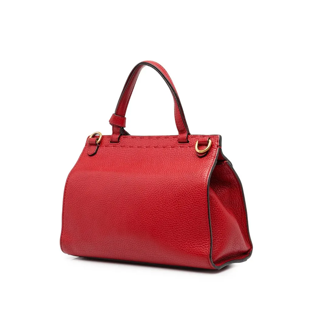 Gucci Small GG Marmont Calfskin Top Handle Satchel Red Leather Good - Back View