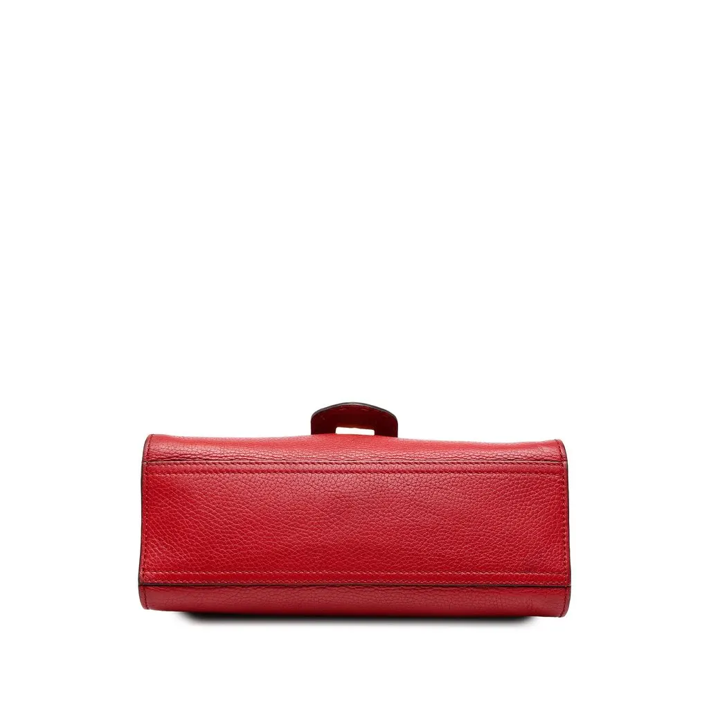 Gucci Small GG Marmont Calfskin Top Handle Satchel Red Leather Good - Inside View
