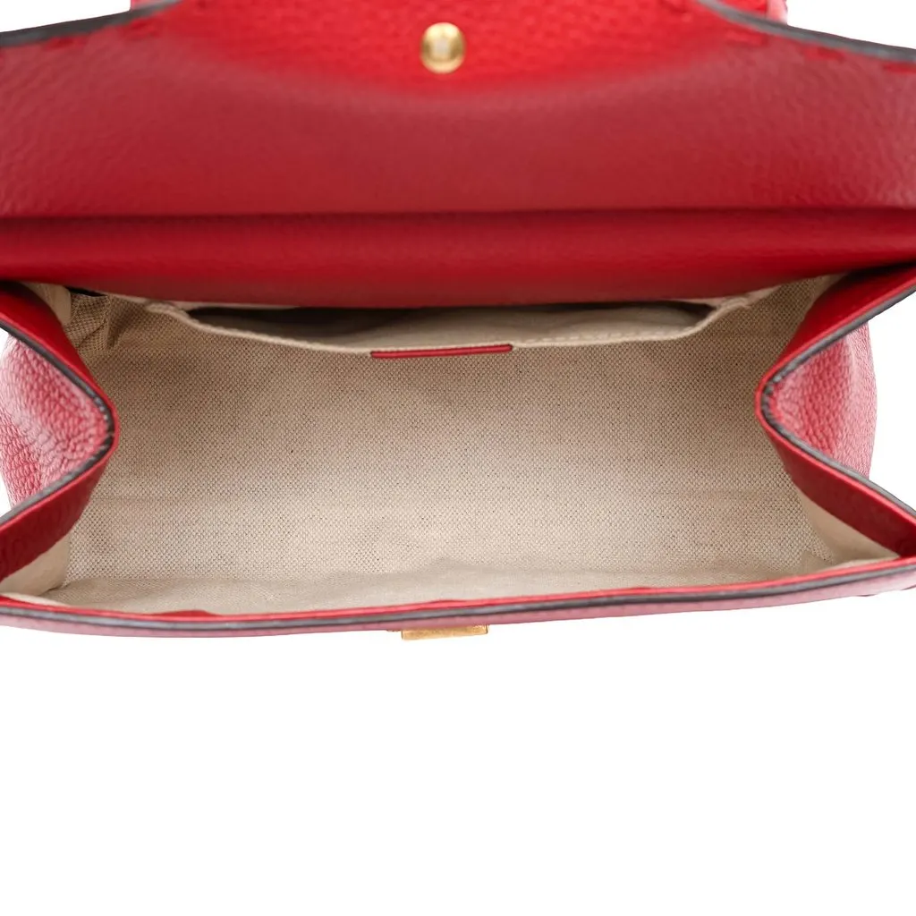 Gucci Small GG Marmont Calfskin Top Handle Satchel Red Leather Good - Model View