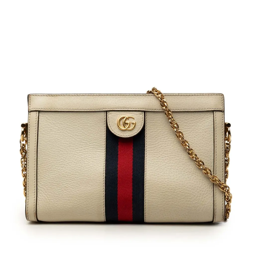 Gucci Small Calfskin Web Ophidia Chain Crossbody White Leather Very good - Front View