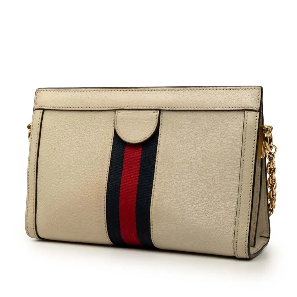 Gucci Small Calfskin Web Ophidia Chain Crossbody White Leather Very good - Back View