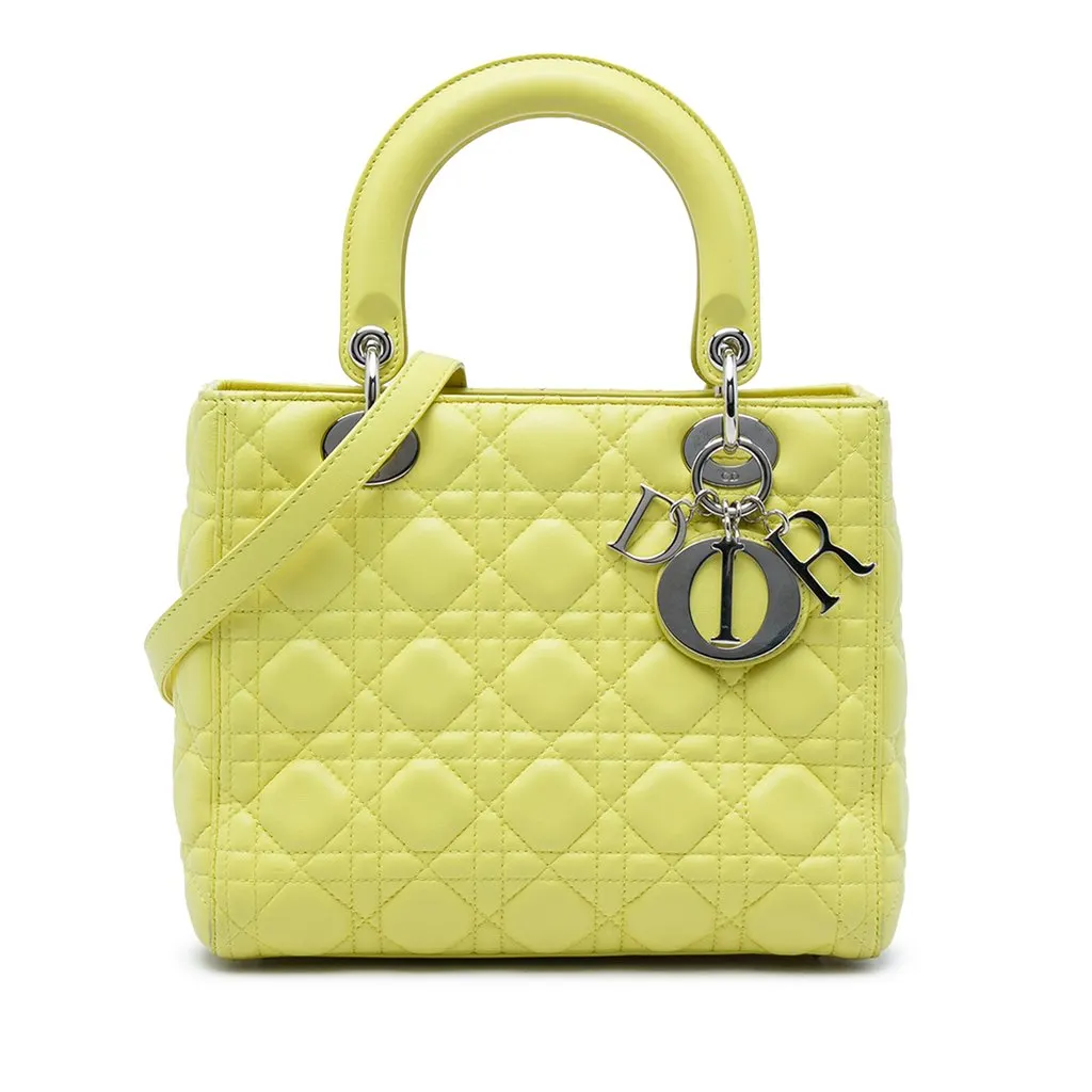 Dior Medium Lambskin Cannage Lady Dior Yellow Leather Very good - Front View