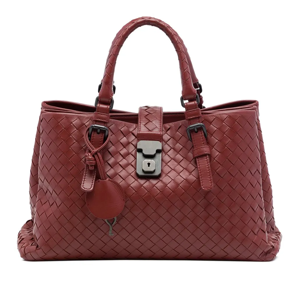 Bottega Veneta Small Nappa Intrecciato Roma Satchel Red Leather Very good - Front View