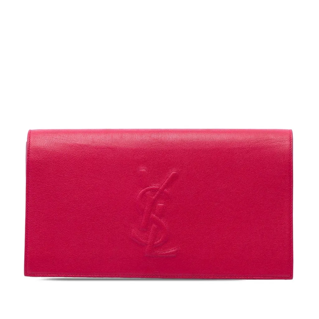 Saint Laurent Large Leather Monogram Belle De Jour Clutch Pink Leather Good - Front View