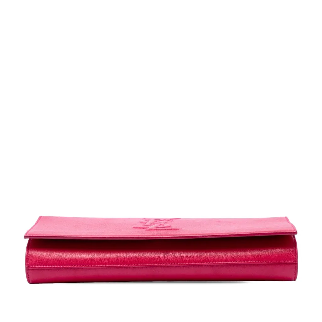 Saint Laurent Large Leather Monogram Belle De Jour Clutch Pink Leather Good - Inside View