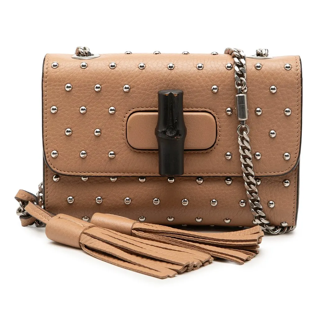 Gucci Small Calfskin Studded Miss Bamboo Crossbody Beige Leather Very good - Front View