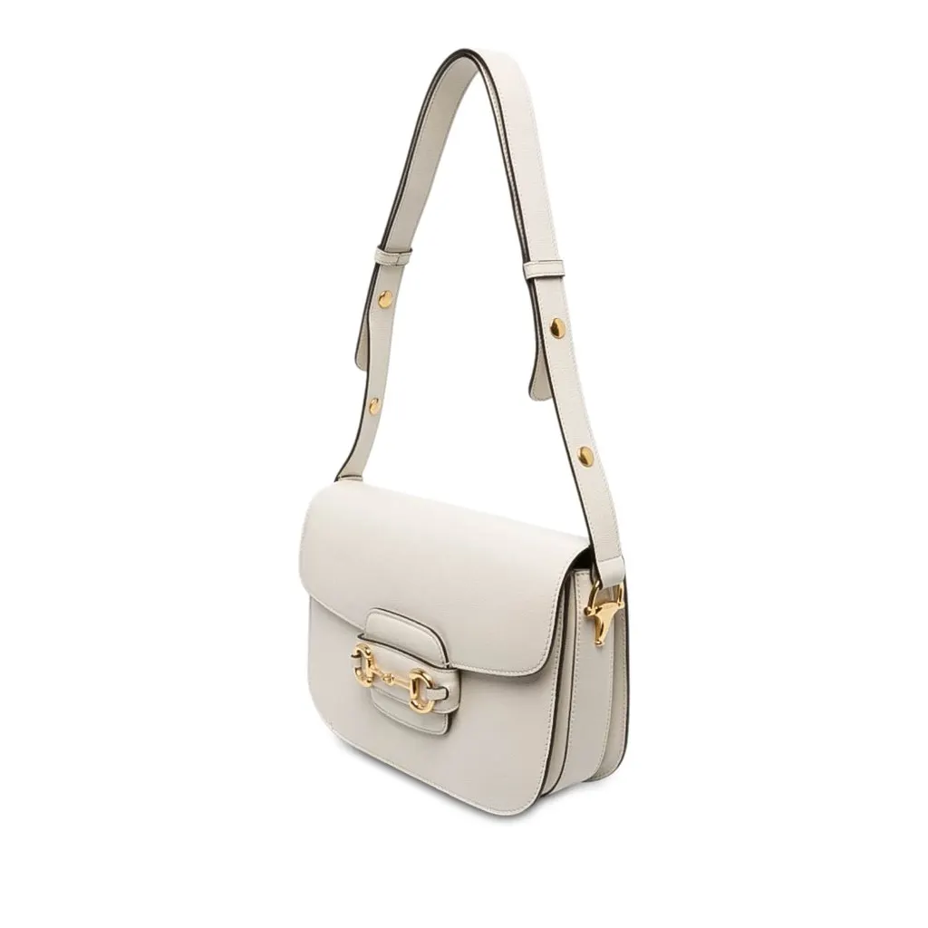 Gucci Medium Calfskin Horsebit 1955 Shoulder Bag White Leather Very good - Back View