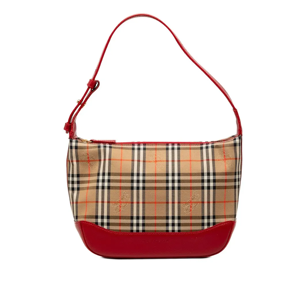 Burberry Haymarket Check Canvas Shoulder Bag Beige Very good - Front View